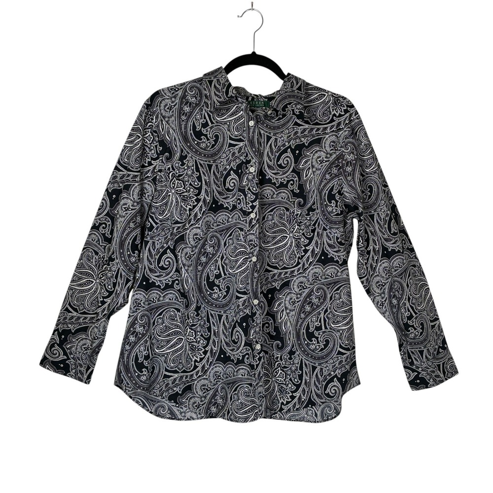 Lauren Ralph Lauren Womens Non-Iron Button Down Shirt Size 1X Paisley‎ Artsy